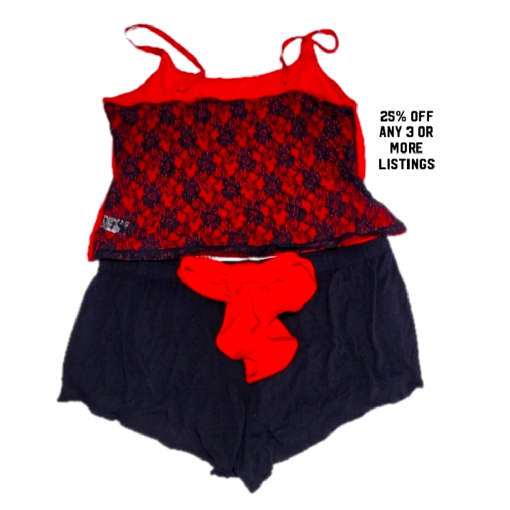 Pajama Shorts Set Size XL Lace Lingerie Bow Accent Pj Shorts Camisole Short